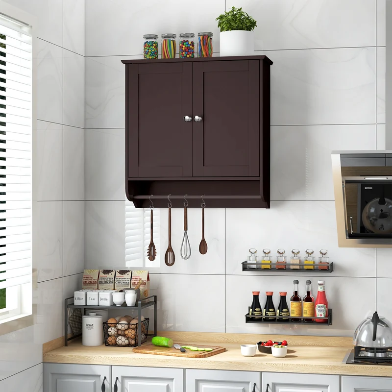 Wall Mounted Bathroom Medicine Cabinet With Towel Bar, Brown