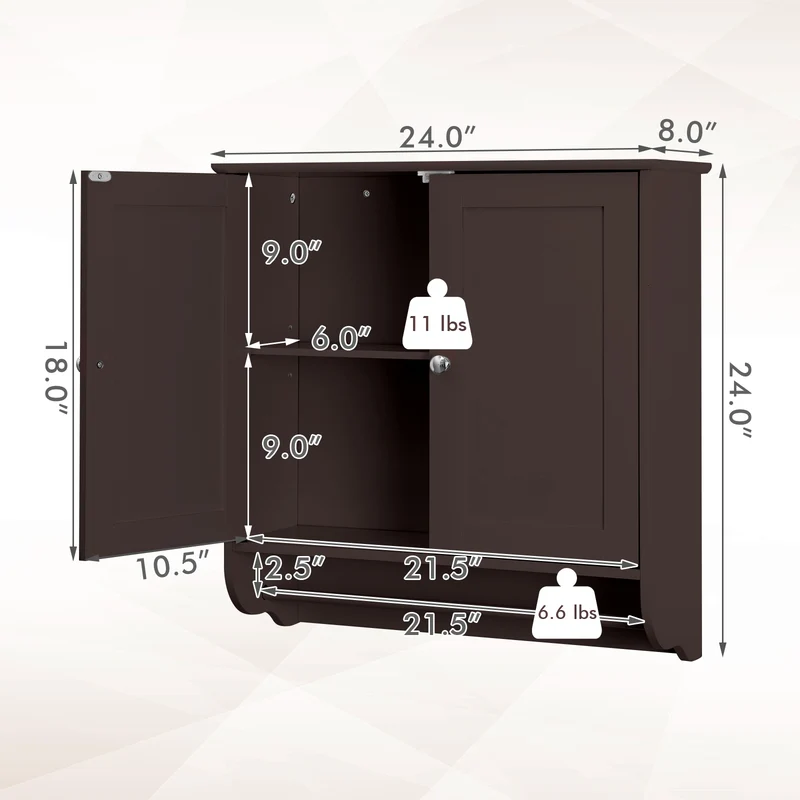 Wall Mounted Bathroom Medicine Cabinet With Towel Bar, Brown