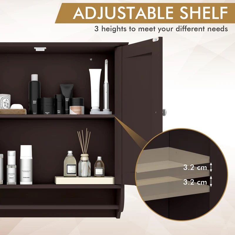 Wall Mounted Bathroom Medicine Cabinet With Towel Bar, Brown