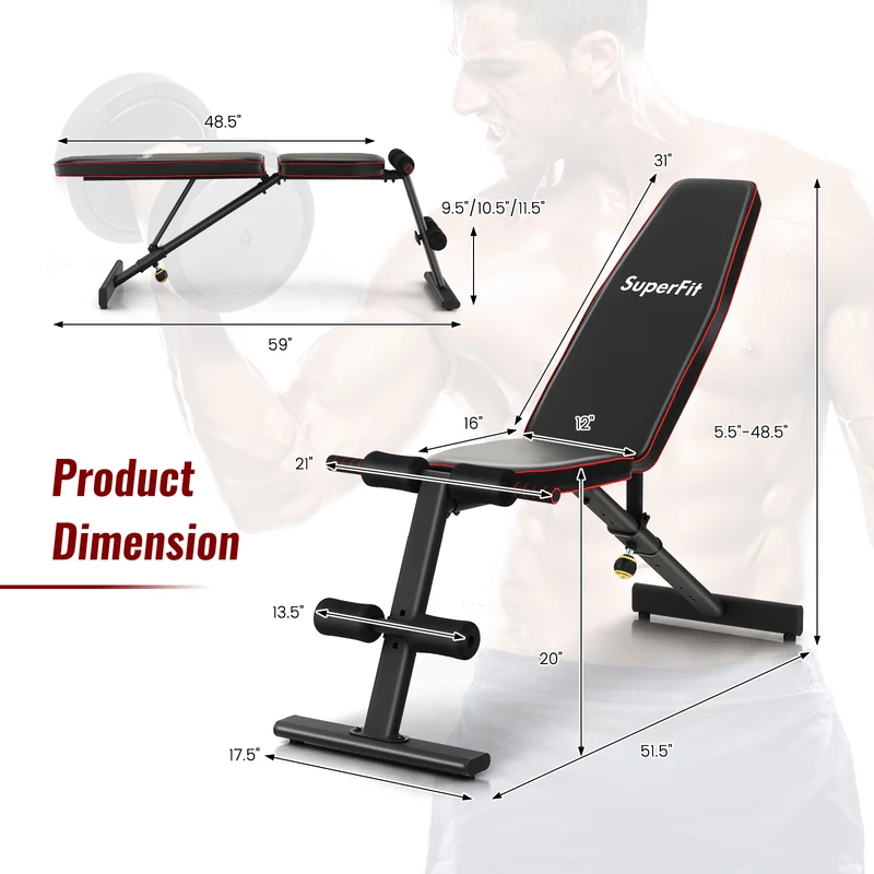 Adjustable Weight Bench, Strength Training Bench, Full Body Workout, Black