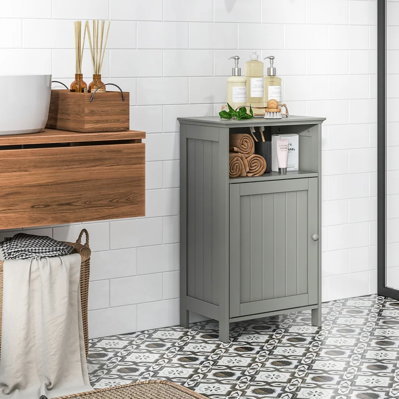Freestanding Adjustable Shelf Bathroom Storage Cabinet, Gray