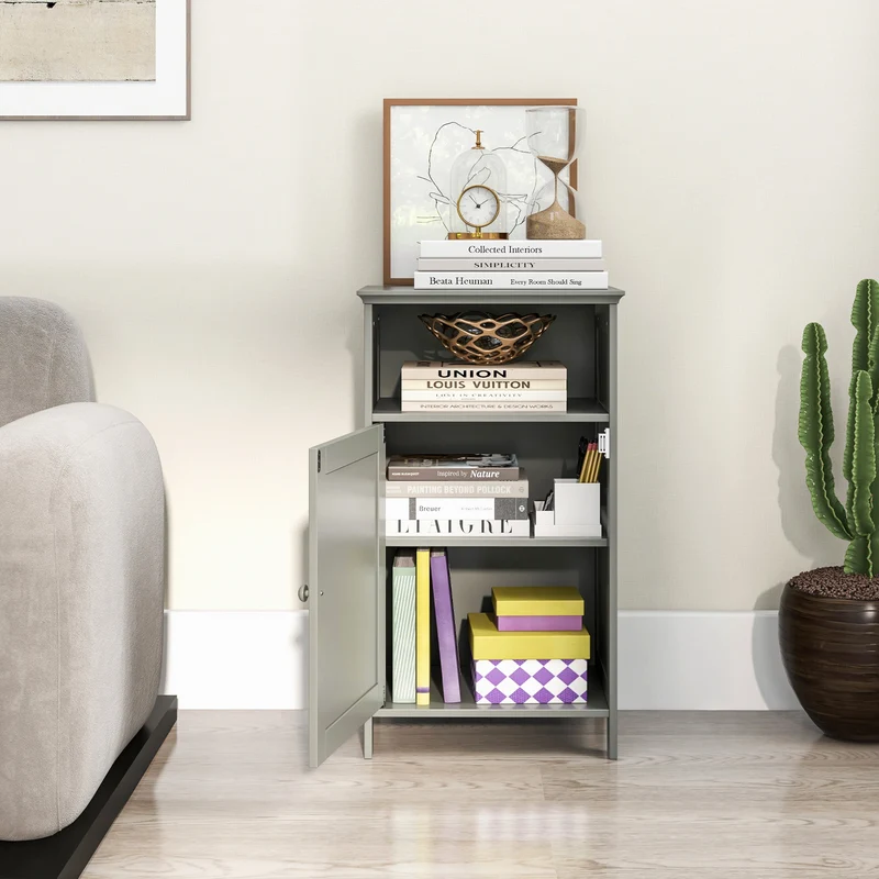 Freestanding Adjustable Shelf Bathroom Storage Cabinet, Gray