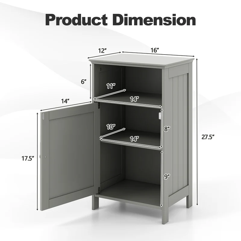 Freestanding Adjustable Shelf Bathroom Storage Cabinet, Gray