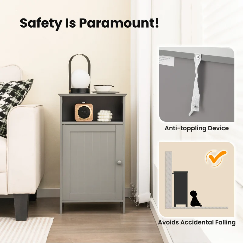 Freestanding Adjustable Shelf Bathroom Storage Cabinet, Gray