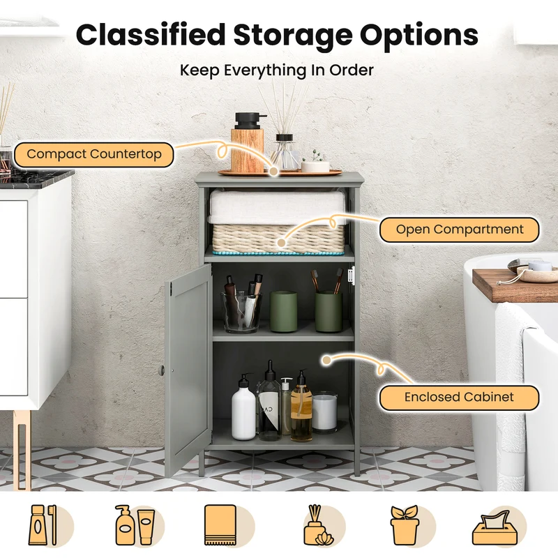 Freestanding Adjustable Shelf Bathroom Storage Cabinet, Gray