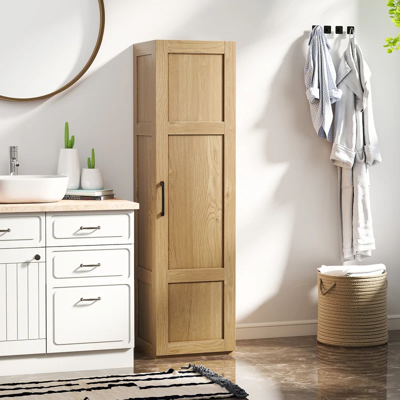 Tall Storage Cabinet, 4 Shelves, Natural