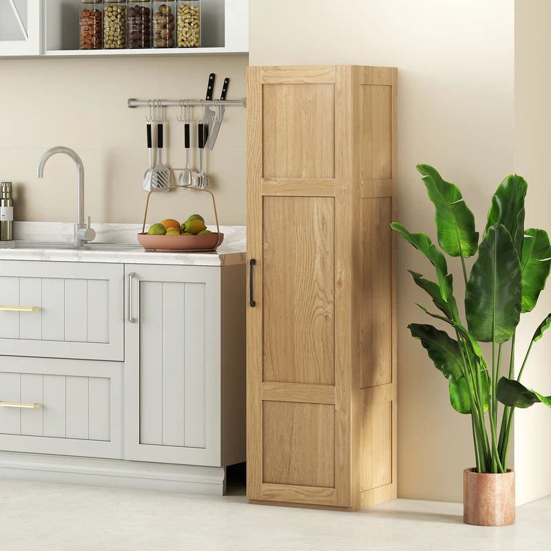 Tall Storage Cabinet, 4 Shelves, Natural
