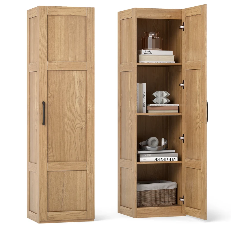 Tall Storage Cabinet, 4 Shelves, Natural
