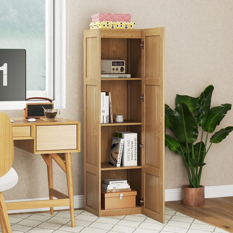 Tall Storage Cabinet, 4 Shelves, Natural