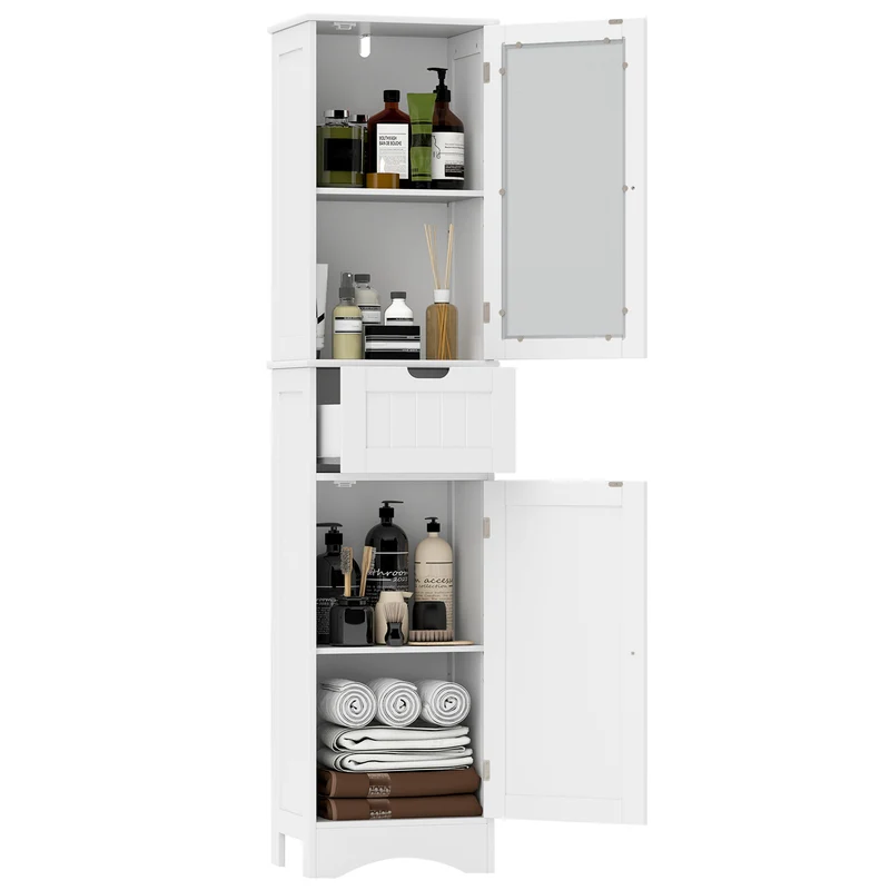 Tall Floor Storage Cabinet, 2 Doors 1 Drawer, White