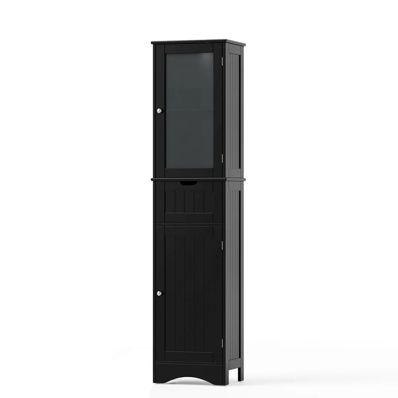 Tall Floor Storage Cabinet, 2 Doors, 1 Drawer, Black