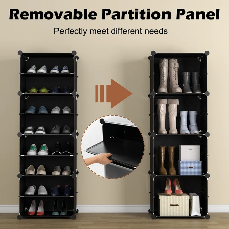 12-Cube 48 Pairs Portable Shoe Shelves With Hook, Black