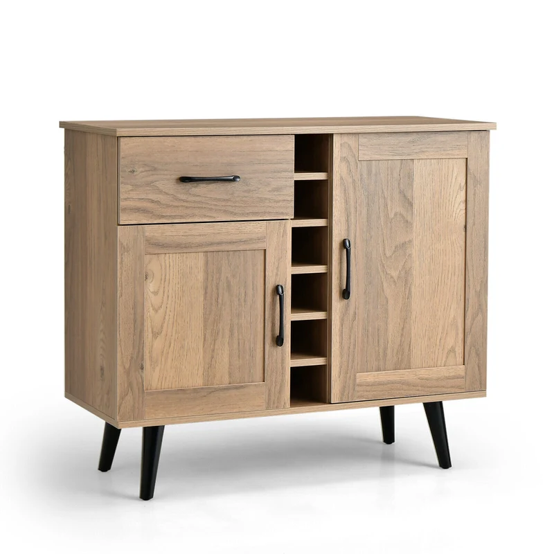 2-Door Sideboard With 6-Bottle Wine Rack Drawer, Natural