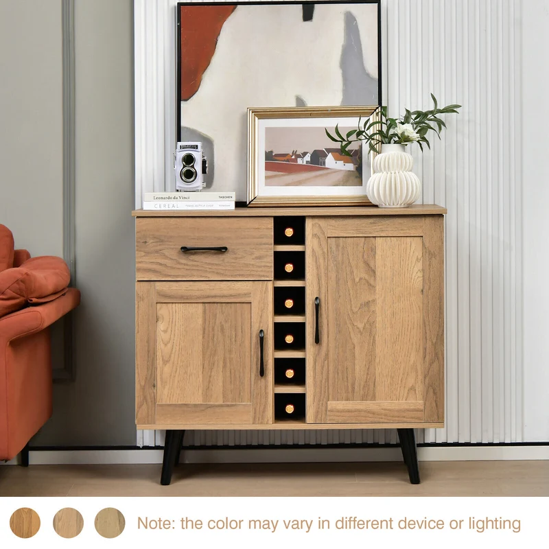 2-Door Sideboard With 6-Bottle Wine Rack Drawer, Natural