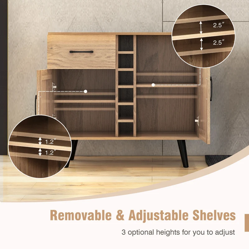 2-Door Sideboard With 6-Bottle Wine Rack Drawer, Natural