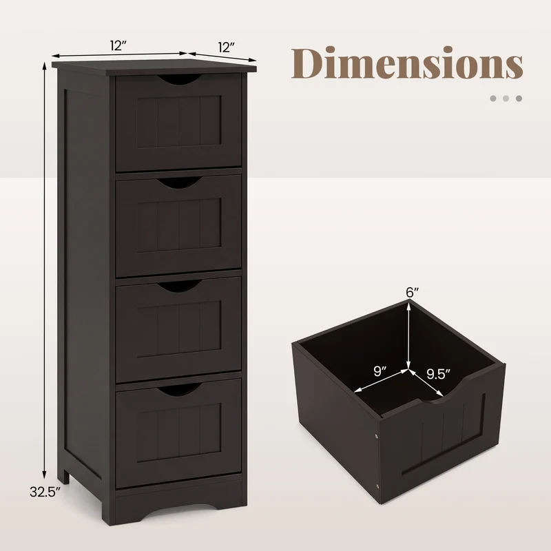 4-Drawer Freestanding Floor Cabinet, Dark Brown
