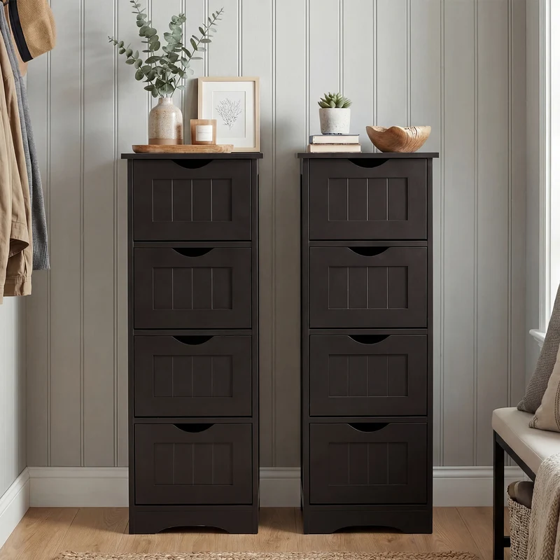 4-Drawer Freestanding Floor Cabinet, Dark Brown