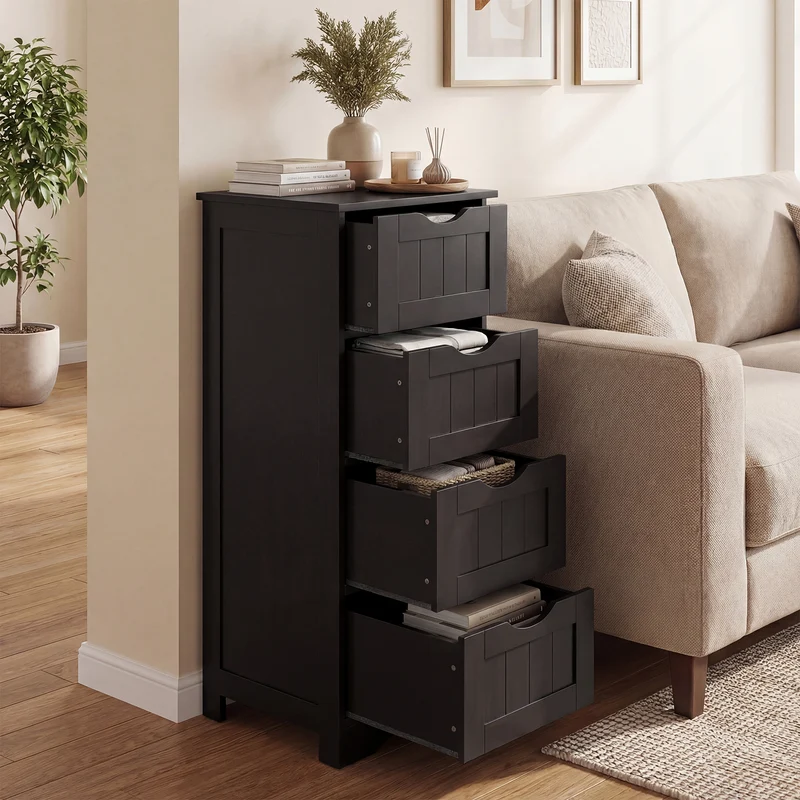 4-Drawer Freestanding Floor Cabinet, Dark Brown