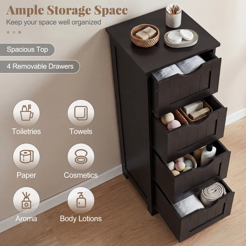 4-Drawer Freestanding Floor Cabinet, Dark Brown