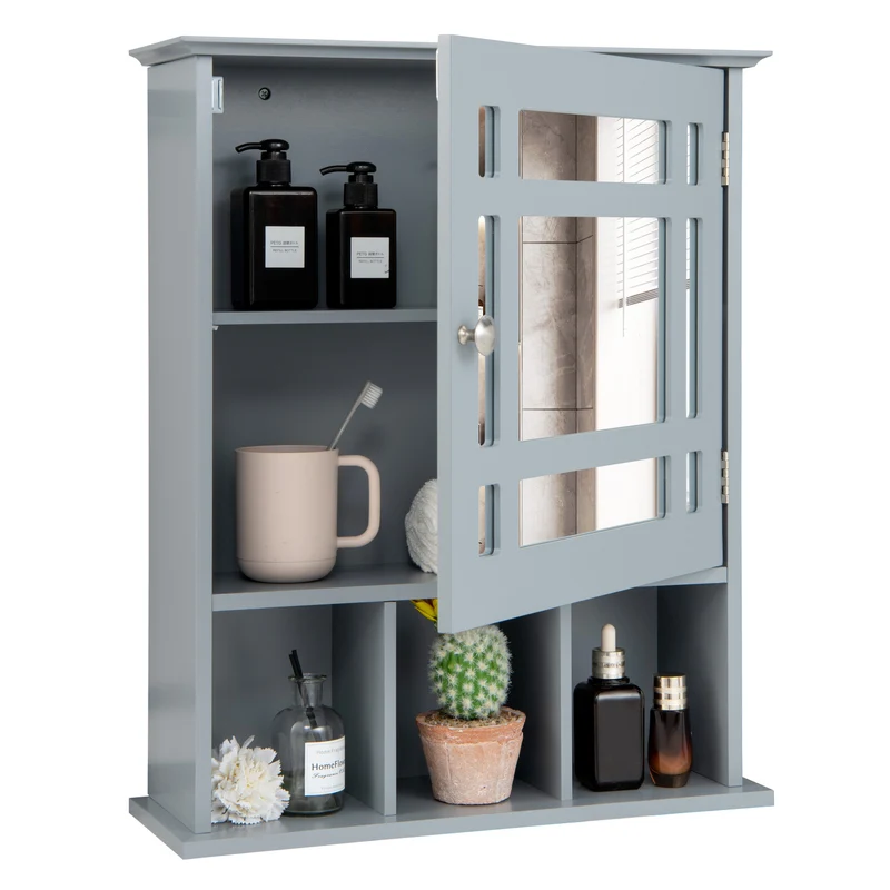 Wall Mounted Mirrored Bathroom Cabinet, Gray