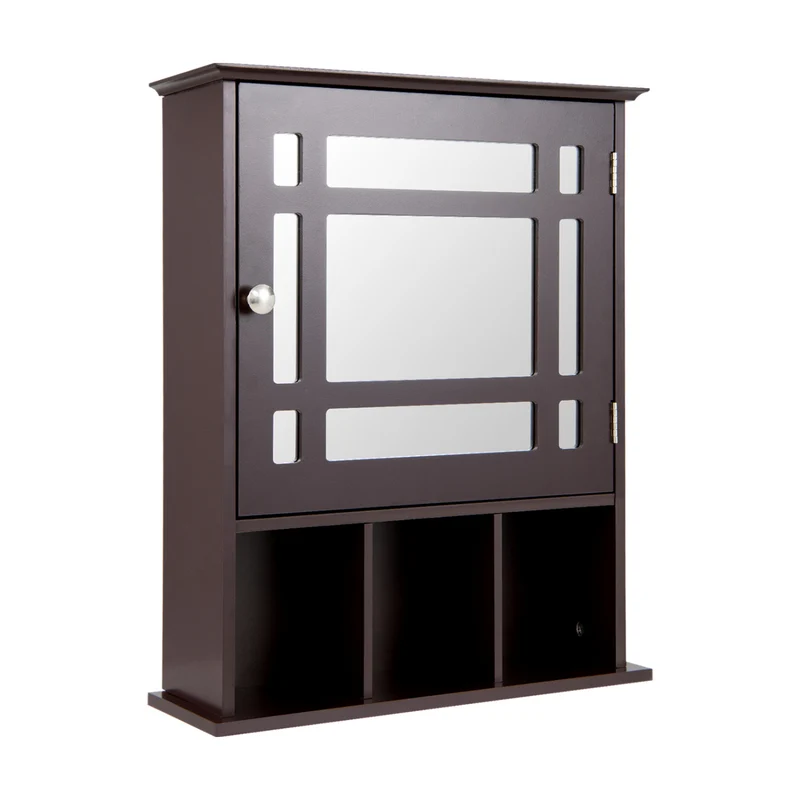 Wall Mounted Mirrored Bathroom Cabinet, Brown