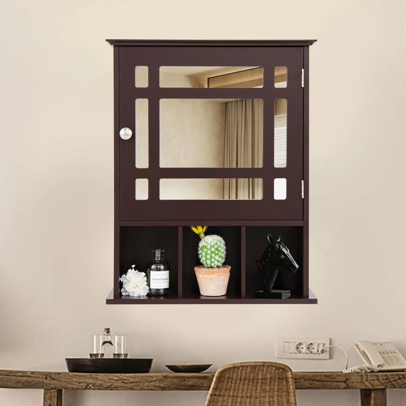 Wall Mounted Mirrored Bathroom Cabinet, Brown