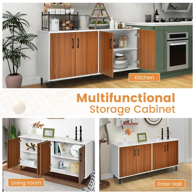 4-Door Kitchen Buffet Sideboard, White
