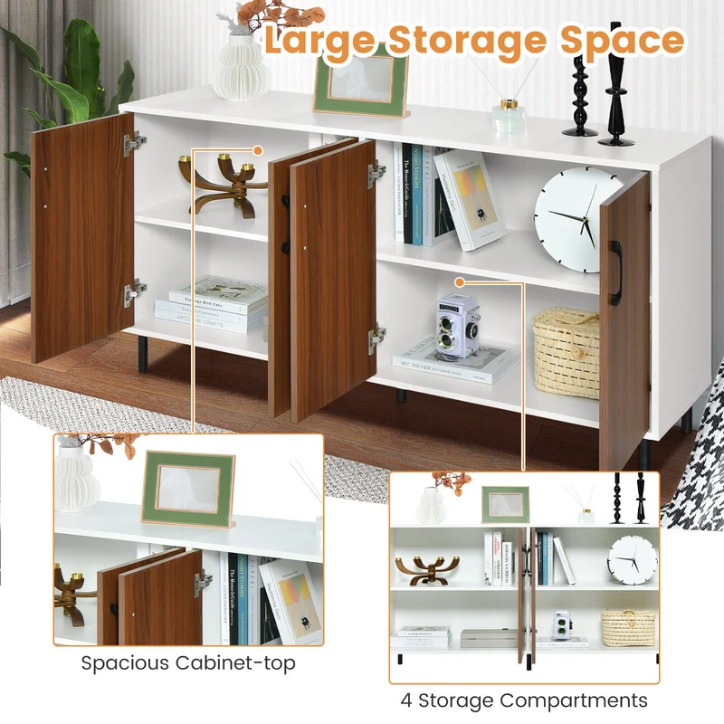 4-Door Kitchen Buffet Sideboard, White