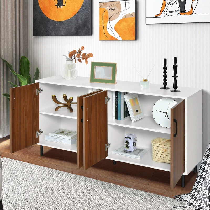 4-Door Kitchen Buffet Sideboard, White