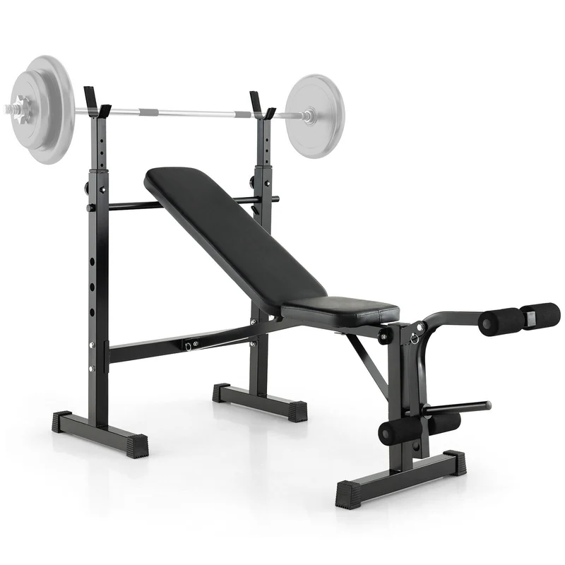 Adjustable Weight Bench, Barbell Rack Set, Weight Plate Post, Black