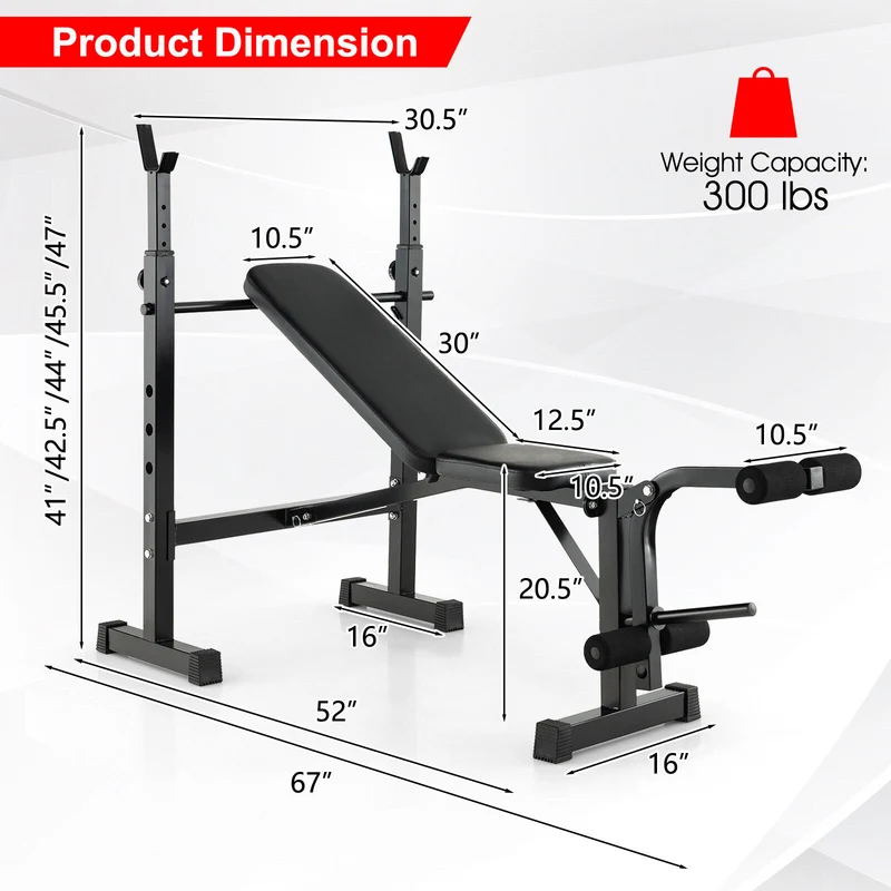Adjustable Weight Bench, Barbell Rack Set, Weight Plate Post, Black