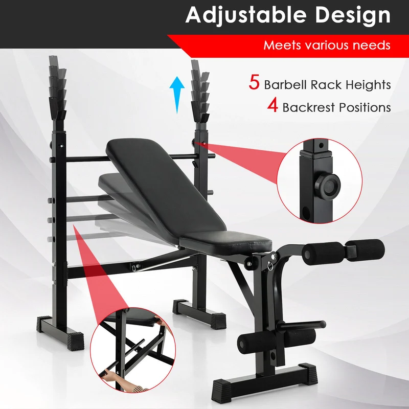 Adjustable Weight Bench, Barbell Rack Set, Weight Plate Post, Black