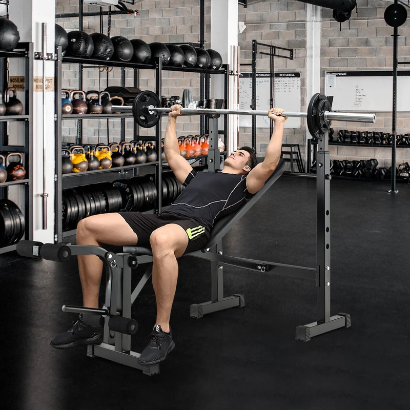 Adjustable Weight Bench, Barbell Rack Set, Weight Plate Post, Black