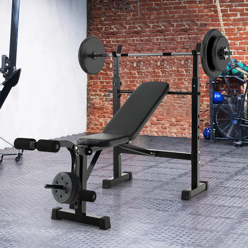 Adjustable Weight Bench, Barbell Rack Set, Weight Plate Post, Black