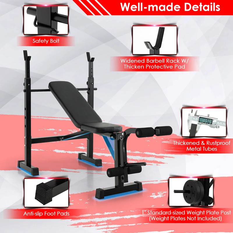 Adjustable Weight Bench, Barbell Rack Set, Weight Plate Post, Black