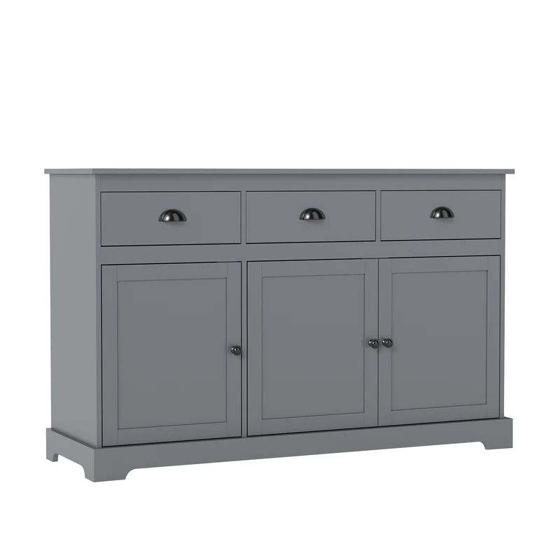 3 Drawers Sideboard Buffet Storage, Adjustable Shelves, Gray