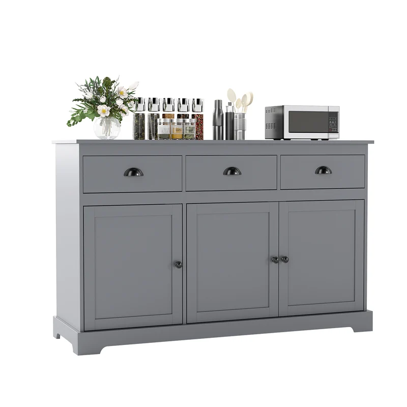 3 Drawers Sideboard Buffet Storage, Adjustable Shelves, Gray