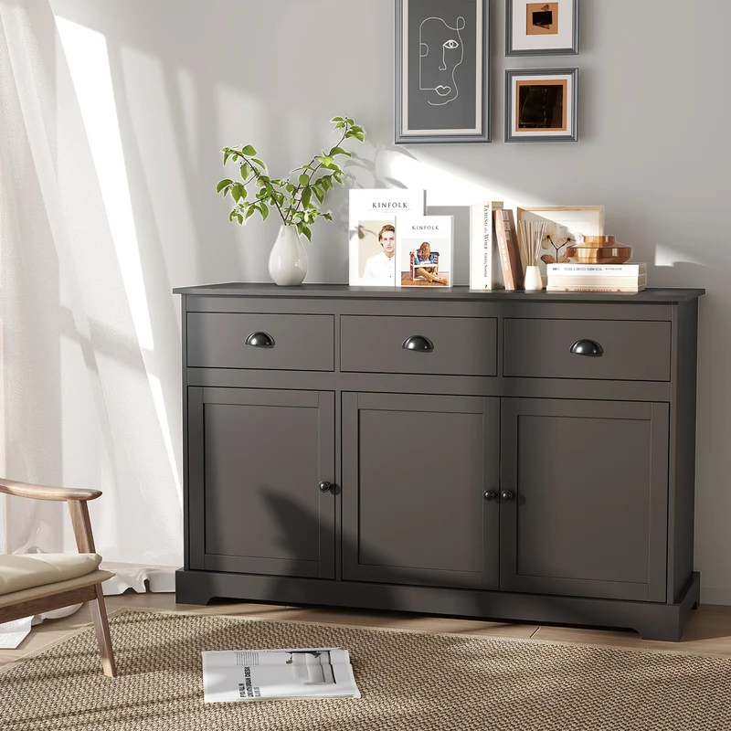 3 Drawer Sideboard Buffet, Adjustable Shelves, Brown