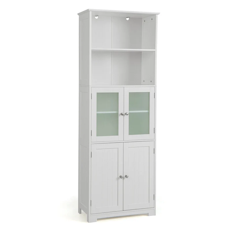 6-Tier Freestanding Bathroom Cabinet, Adjustable Shelves, White
