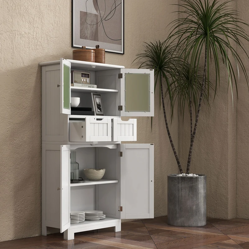 6-Tier Freestanding Bathroom Cabinet, Adjustable Shelves, White