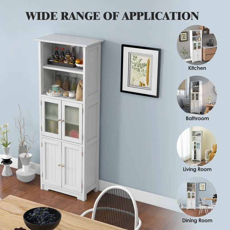 6-Tier Freestanding Bathroom Cabinet, Adjustable Shelves, White