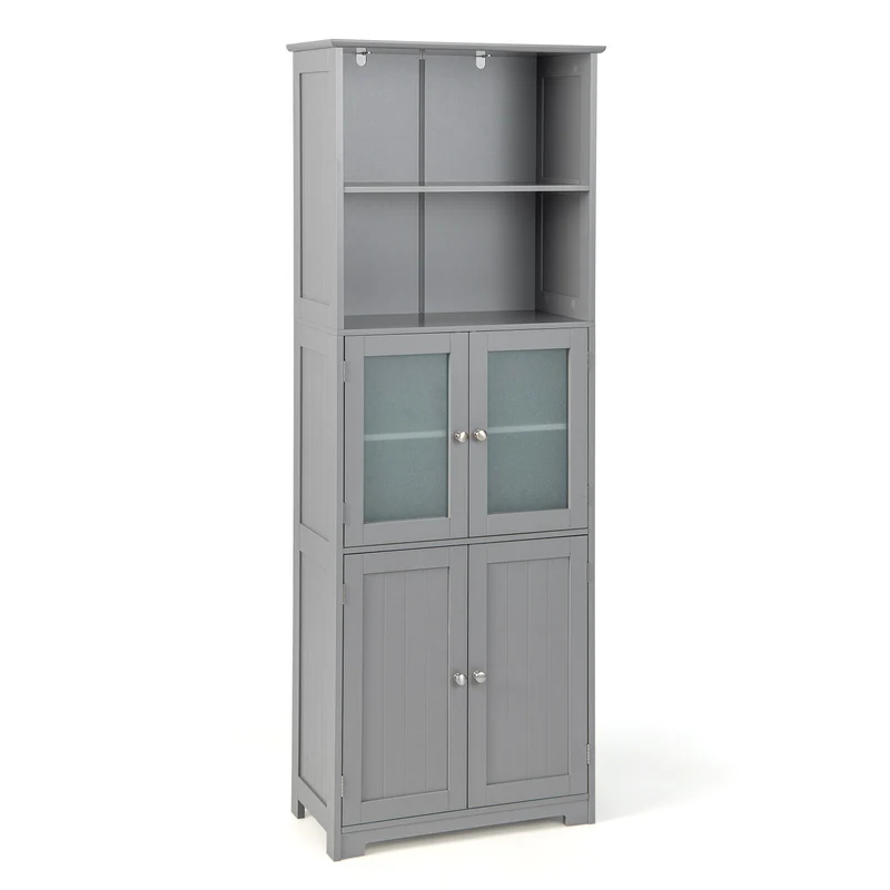 6-Tier Freestanding Bathroom Cabinet, Adjustable Shelves, Gray