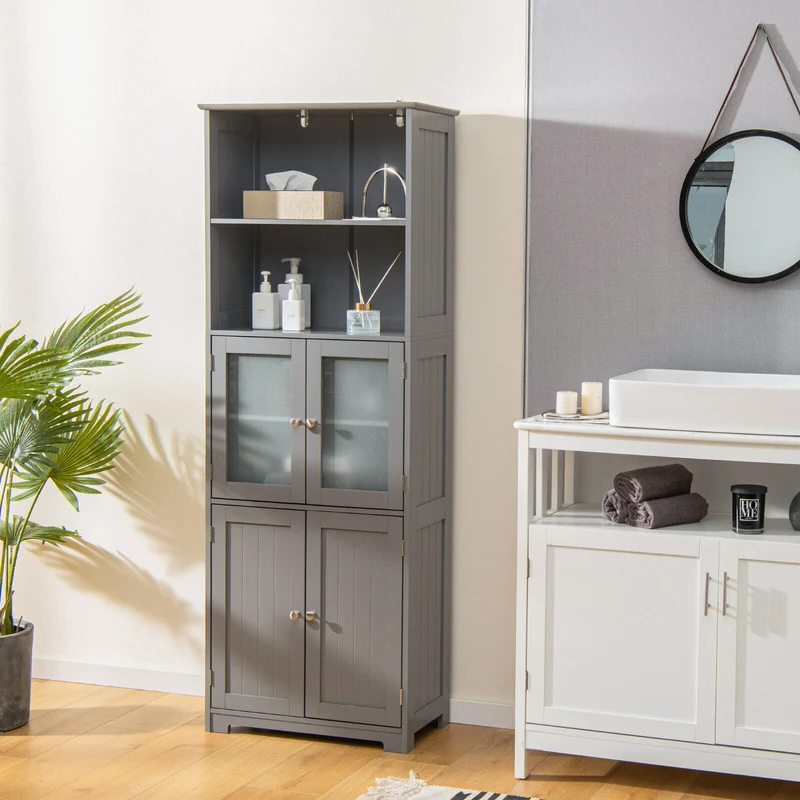 6-Tier Freestanding Bathroom Cabinet, Adjustable Shelves, Gray