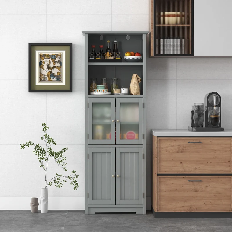 6-Tier Freestanding Bathroom Cabinet, Adjustable Shelves, Gray