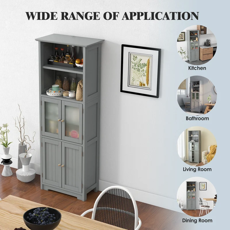 6-Tier Freestanding Bathroom Cabinet, Adjustable Shelves, Gray