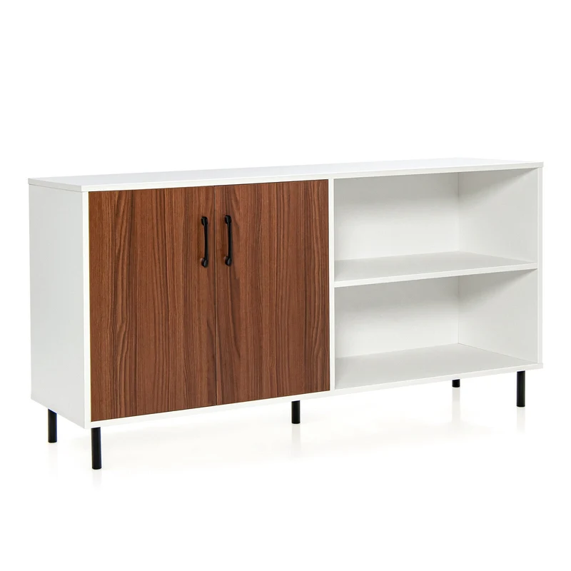 Modern Buffet Sideboard, Walnut, 2 Doors, Open Compartments