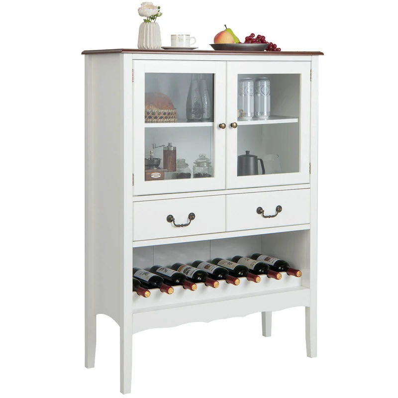 Sideboard Buffet Cabinet with 2 Tempered Glass Doors, White