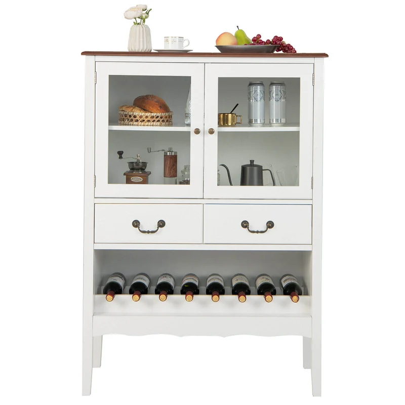 Sideboard Buffet Cabinet with 2 Tempered Glass Doors, White