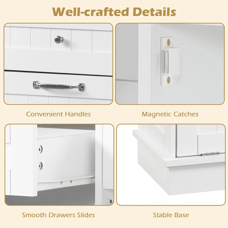 Rubber Wood Kitchen Trash Cabinet with Single Trash Can Holder and Adjustable Shelf, White