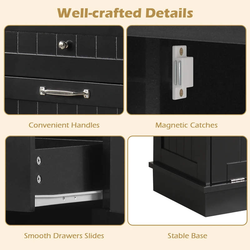 Kitchen Tilt Out Trash Cabinet with 2 Drawers and Adjustable Shelf, Black